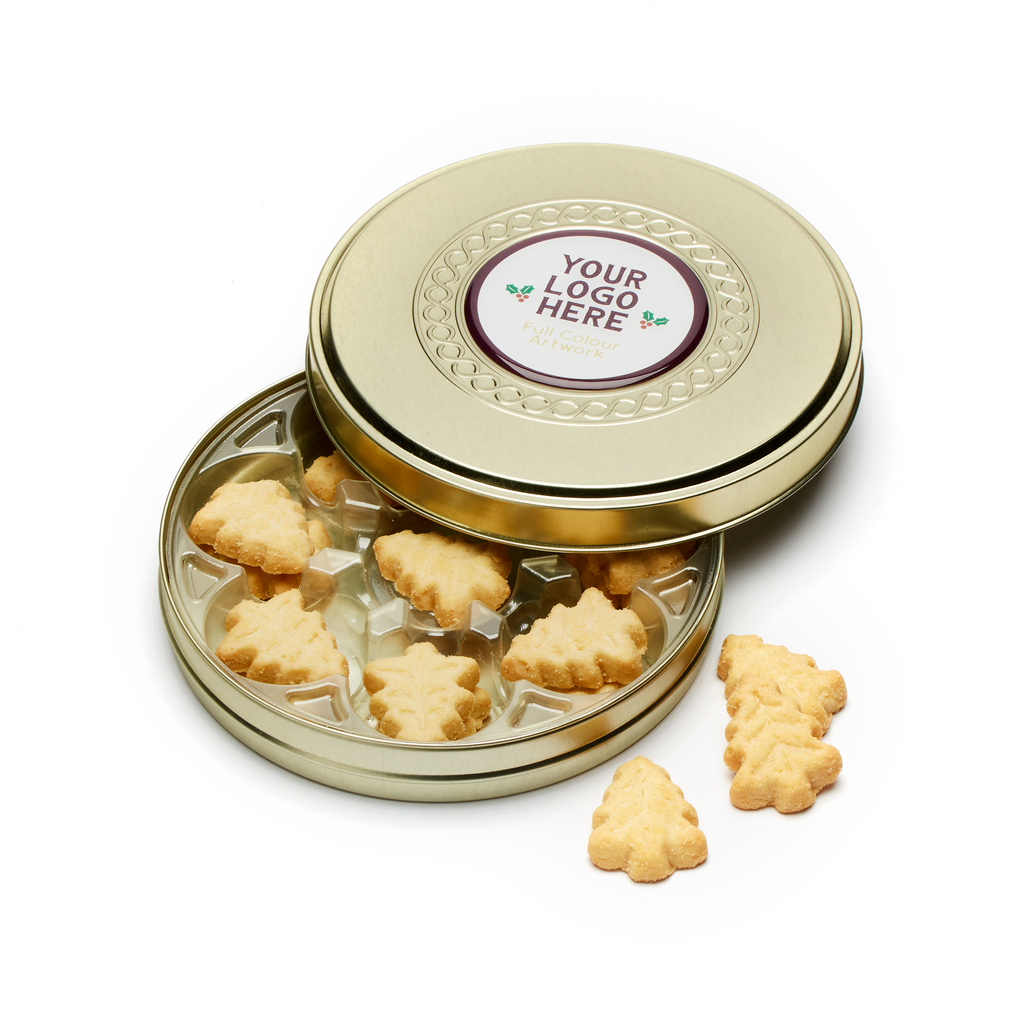 Shallow Gold Treat Tin - Festive Shortbread Biscuits