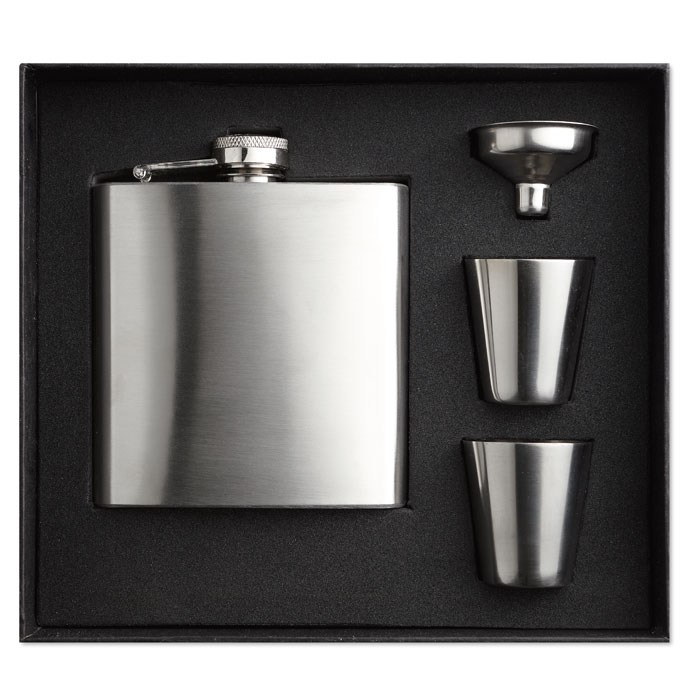 Slim Hip Flask W 2 Cups Set
