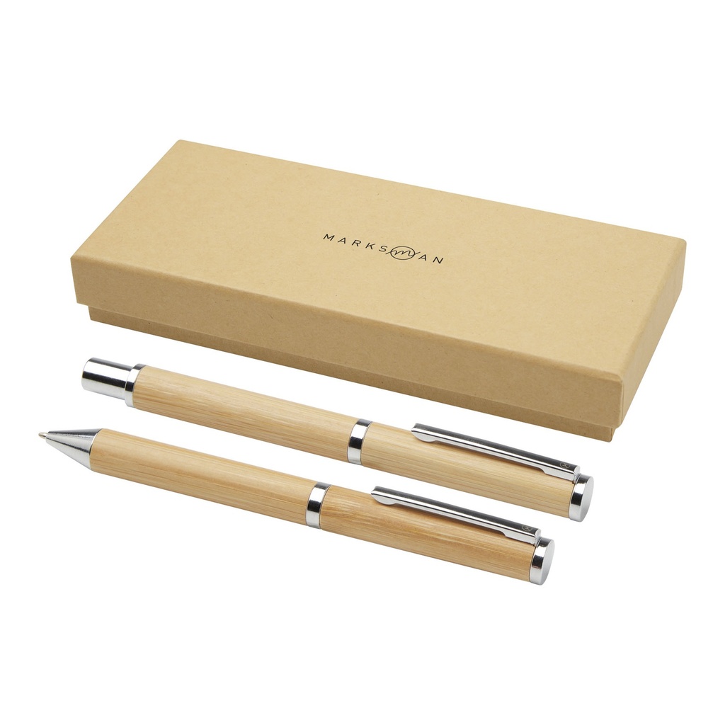 Apolys bamboo ballpoint and rollerball pen gift set (black ink)
