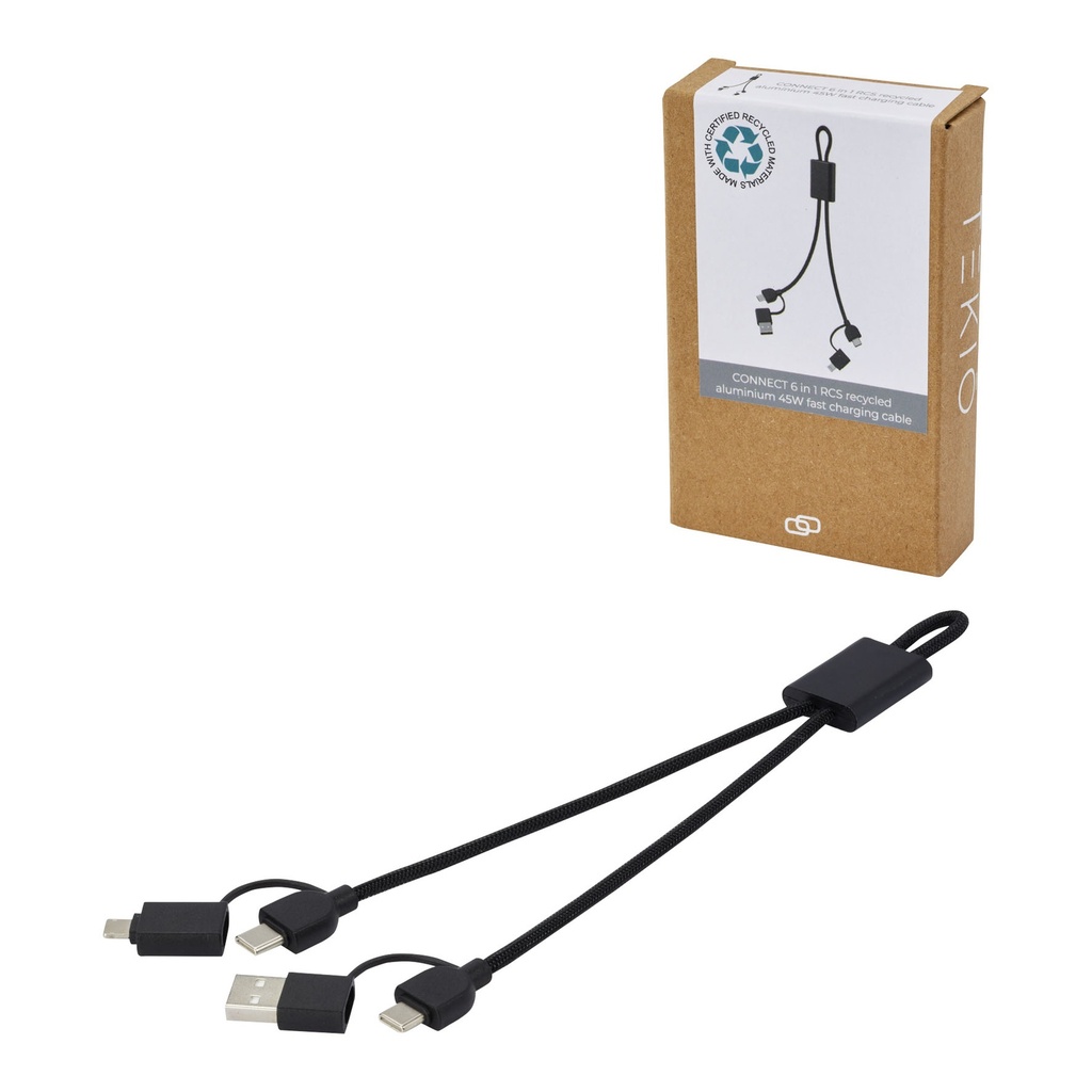 Connect 6-in-1 RCS recycled aluminium 45W quick charge & data transfer cable