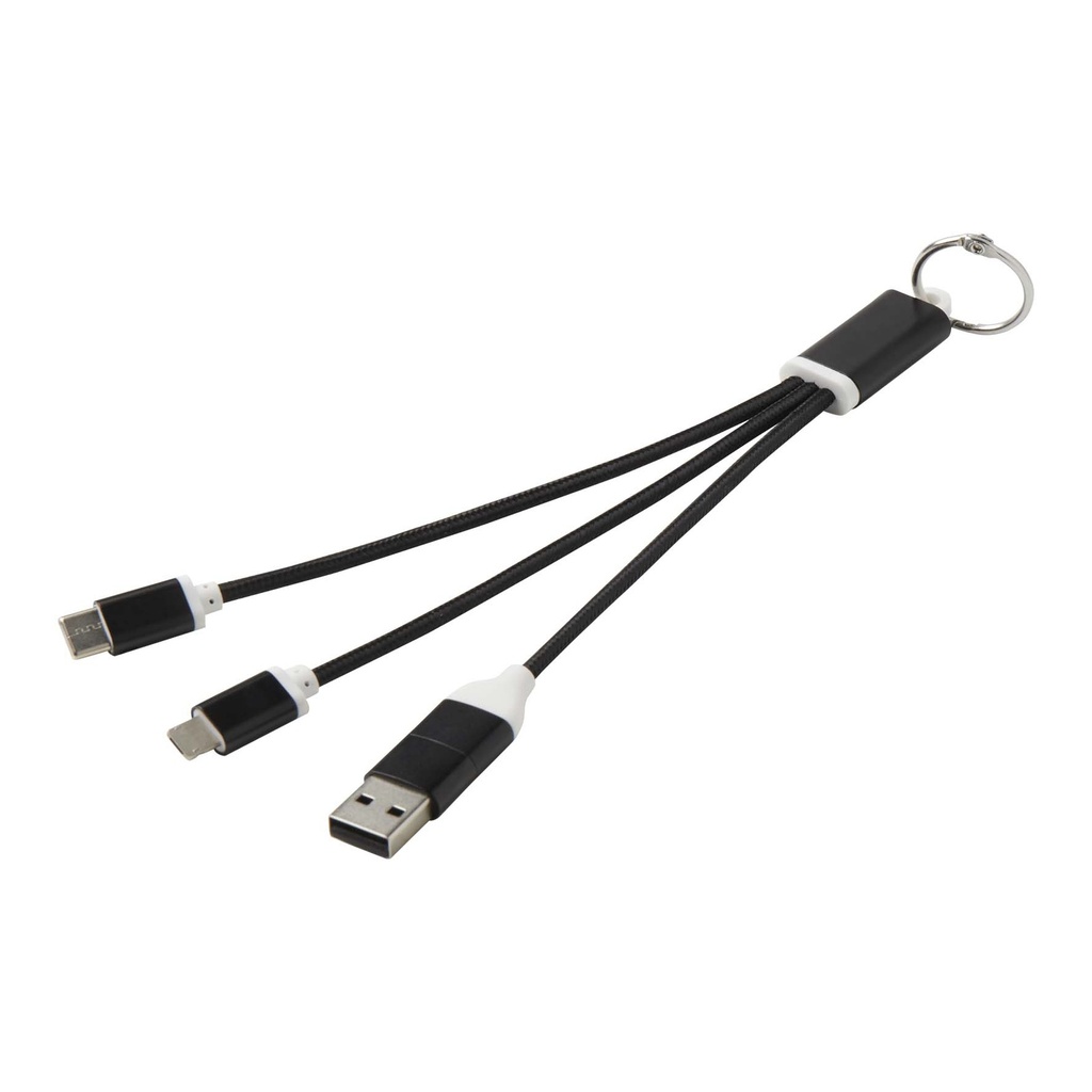 Metal 4-in-1 recycled aluminium charging cable with keychain