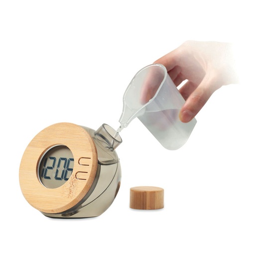 [MO6865-27] Water Powered Bamboo Lcd Clock