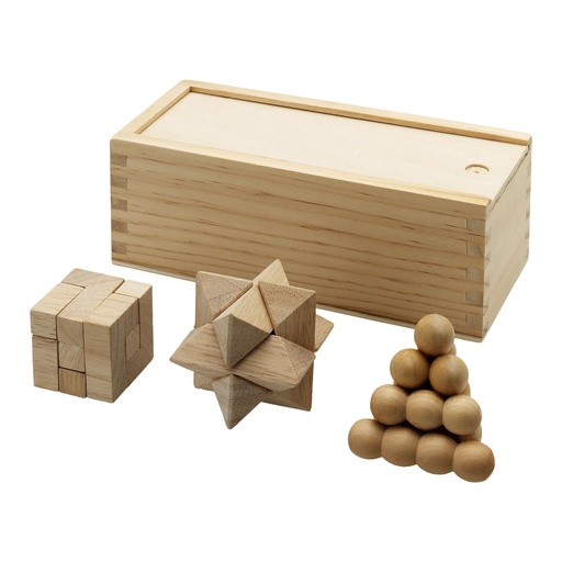 [11002900] Brainiac 3-piece wooden brain teaser set