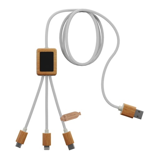 [2PX10801] SCX.design C39 3-in-1 rPET light-up logo charging cable with squared bamboo casing