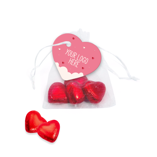 [100407] Valentines - Organza Bag - Red Foiled Hearts